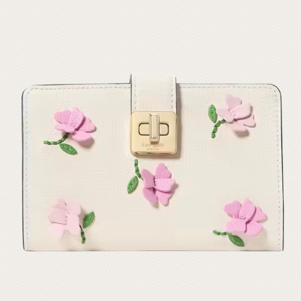 🌸 Kate Spade Phoebe Floral Applique Turnlock Medium Wallet